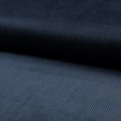 Tissu Velours côtelé lavé uni Bleu marine - Par 10 cm