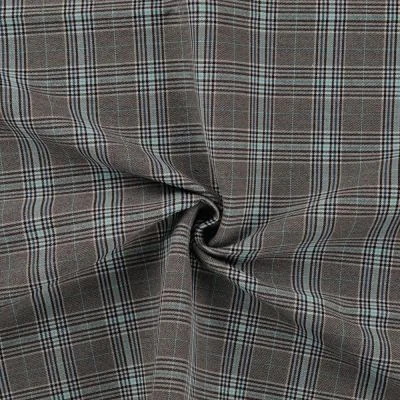 Tissu Bengaline Carreaux Fina bleu sur fond Gris - Par 10 cm
