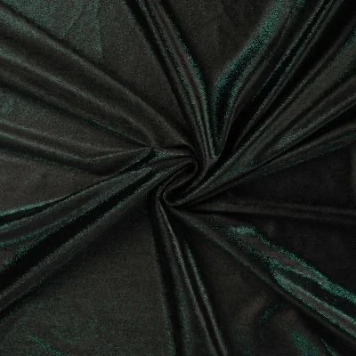 Tissu Velours Lurex vert sur fond Noir - Par 10 cm