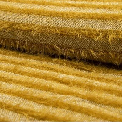 Tissu Maille Rayures à poils Moutarde - Par 10 cm