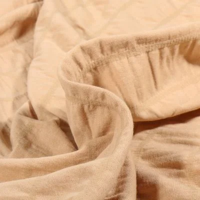 Tissu Jersey Coton smocké uni Beige - Par 10 cm
