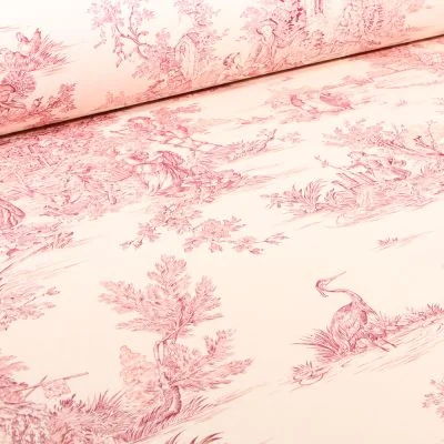 Tissu Toile de Jouy Grande largeur Au fil du temps Rouge - Par 10 cm