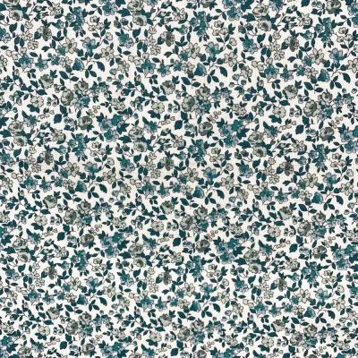 Tissu Coton imprimé Arty Petites fleurs Léonie vert canard sur fond Blanc - Par 10 cm