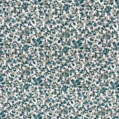 Tissu Coton enduit Petites fleurs Léonie vert canard sur fond Blanc - Par 10 cm