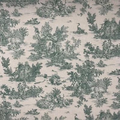 Tissu Coton imprimé Pastorale Vert sur fond Naturel - Par 10 cm