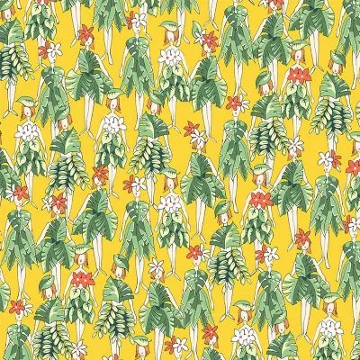 Tissu Coton imprimé Vahinés sur fond Jaune - Par 10 cm