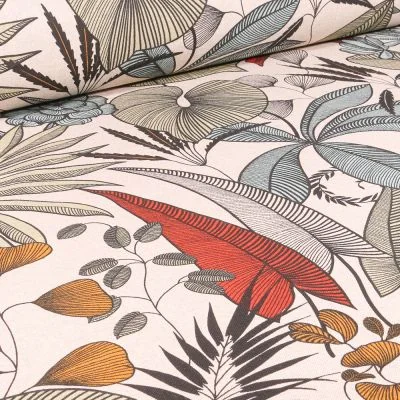Tissu Toile de Coton Délisia sur fond Ecru - Par 10 cm
