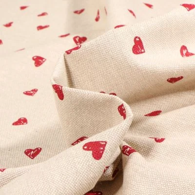 Tissu Toile de Coton Grafficoeurs rouge sur fond Naturel - Par 10 cm