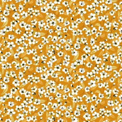 Tissu Coton imprimé Miyu sur fond Jaune - Par 10 cm
