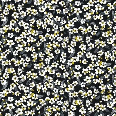 Tissu Coton imprimé Miyu sur fond Gris anthracite - Par 10 cm