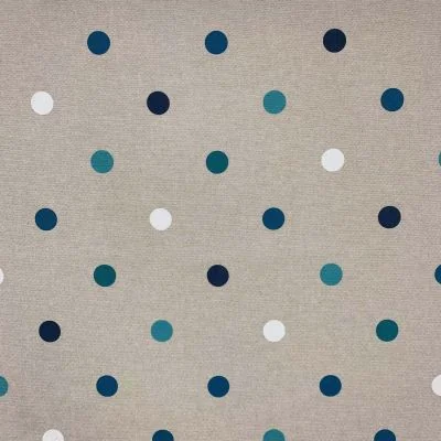 Tissu Toile de Coton Big Pois Bleu sur fond Naturel - Par 10 cm