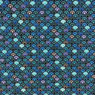 Tissu Coton imprimé Suri sur fond Bleu - Par 10 cm