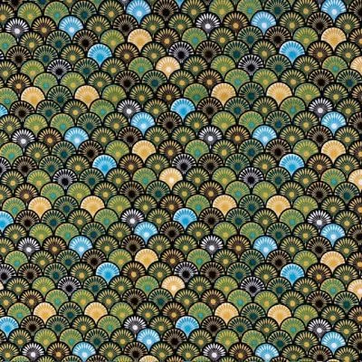 Tissu Coton enduit Suri sur fond Vert - Par 10 cm