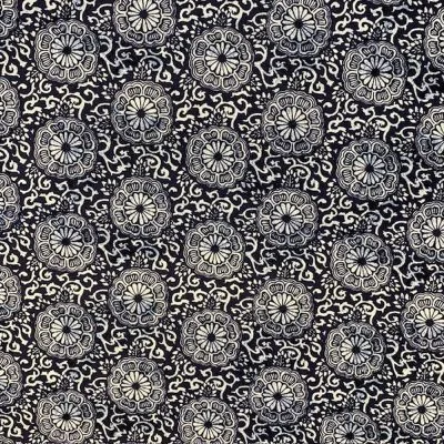 Tissu Coton enduit Paranga fleuris sur fond Bleu denim - Par 10 cm