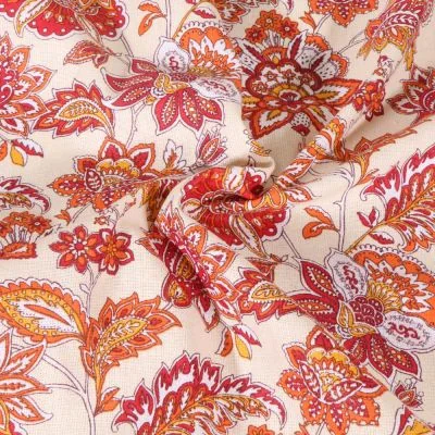 Tissu Coton imprimé Arty Arlesienne Indienne sur fond Beige - Par 10 cm