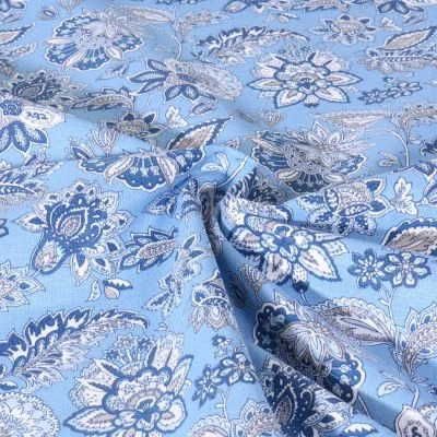 Tissu Coton imprimé Arty Arlesienne Indienne sur fond Bleu ciel - Par 10 cm