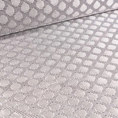 Tissu Jacquard Rayures noires pois argentés sur fond Blanc - Par 10 cm