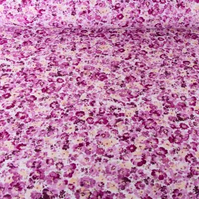 Tissu Viscose Sanfor Christy fleuris violine sur fond Blanc - Par 10 cm