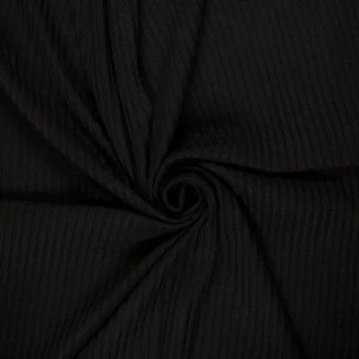 Tissu Jersey Viscose côtelé lourd Oréa uni Noir - Par 10 cm