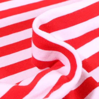 Tissu Jersey Coton Rayures rouges sur fond Blanc - Par 10 cm