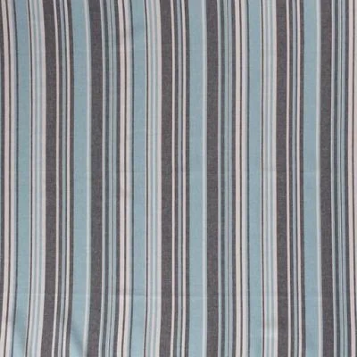 Tissu Viscose lin Rayures turquoise et grises sur fond Blanc - Par 10 cm