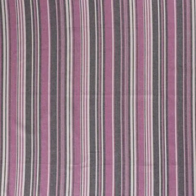 Tissu Viscose lin Rayures rose et grises sur fond Blanc - Par 10 cm