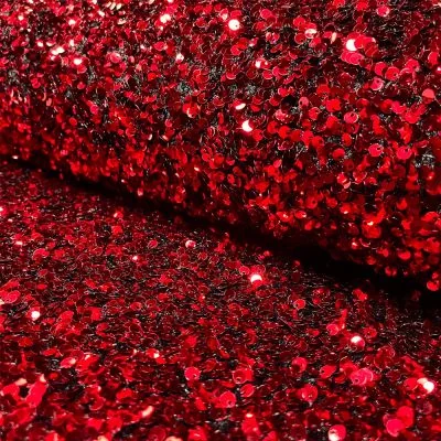 Tissu Sequins épais extensible Rouge - Par 10 cm