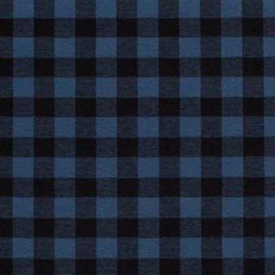 Tissu Maille Jersey toucher flanelle Carreaux sur fond Bleu indigo - Par 10 cm