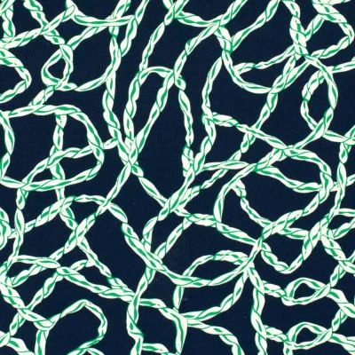 Tissu Viscose Twill Abstrait Vert sur fond Bleu marine - Par 10 cm