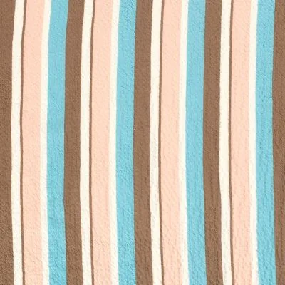 Tissu Viscose gaufré Rayé bleu et taupe sur fond Blanc - Par 10 cm