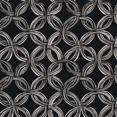 Tissu Crêpe de Viscose Circles abstraits sur fond Bleu marine - Par 10 cm