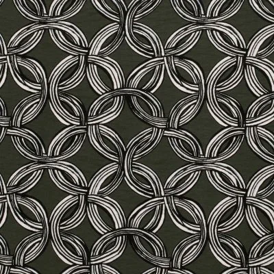 Tissu Crêpe de Viscose Circles abstraits sur fond Vert foncé - Par 10 cm