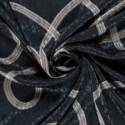 Tissu Satin imprimé Relief léopard sur fond Bleu marine - Par 10 cm