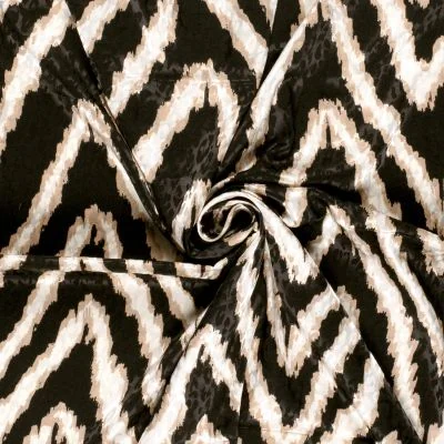Tissu Satin imprimé Relief léo sur fond Noir - Par 10 cm