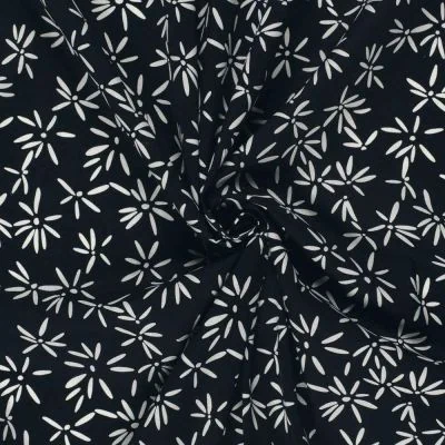 Tissu Coton extensible Pissenlit mode sur fond Bleu marine - Par 10 cm