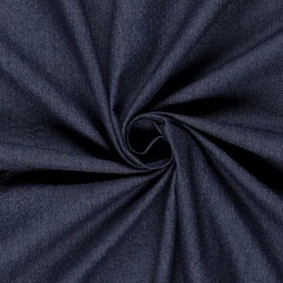 Tissu Jean Denim Seersucker uni Bleu marine - Par 10 cm