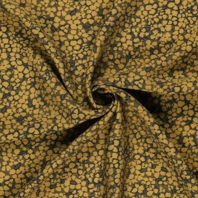 Tissu Crêpe de Viscose Ambrine fleurs Moutarde dorée sur fond Noir - Par 10 cm