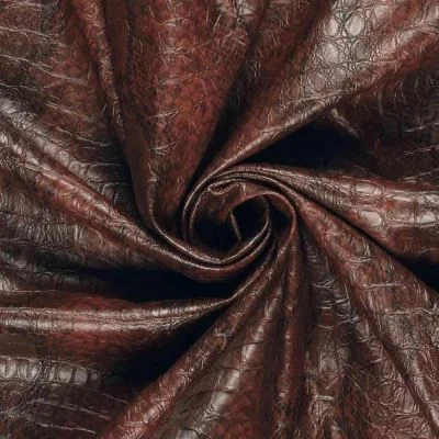 Tissu Simili cuir crocodile Reptilia sur fond Marron - Par 10 cm