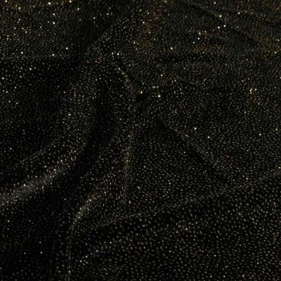 Tissu Velours ras Lurex Nova  paillettes Dorées sur fond Noir - Par 10 cm