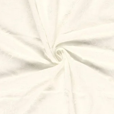 Tissu Viscose Lin chaine et trame Alice broderie fleurs sur fond Blanc cassé - Par 10 cm