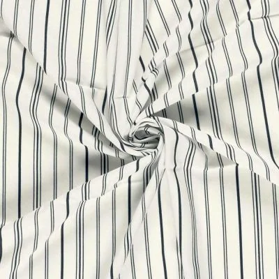 Tissu Lin Viscose Louis fines rayures Noir sur fond Ecru - Par 10 cm