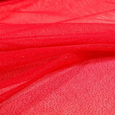 Tissu Tulle Strass Paillettes Rouge - Par 10 cm