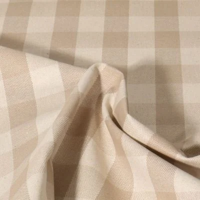 Tissu Toile de Lin Célestin  enduit Vichy sur fond Beige - Par 10 cm