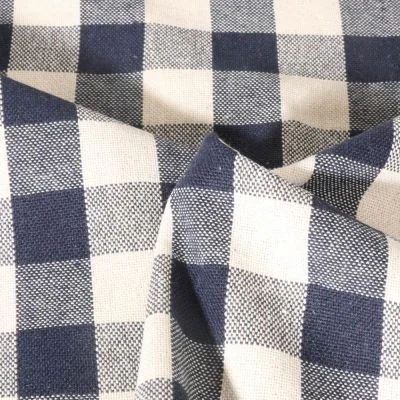Tissu Coton d&#039;ameublement Celestin Carreaux Bleu indigo - Par 10 cm