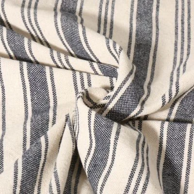 Toile de coton Eugénie rayures Indigo sur fond Ecru - Par 10 cm
