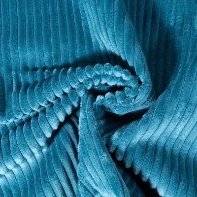 Tissu Minky côtelé d&#039;ameublement 10 mm uni Bleu canard - Par 10 cm
