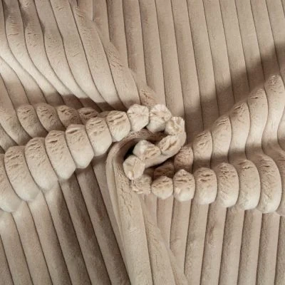 Tissu Minky côtelé d&#039;ameublement 15 mm uni Beige - Par 10 cm