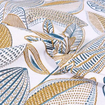 Tissu Jacquard Grandes fleurs Lagende sur fond Blanc - Par 10 cm