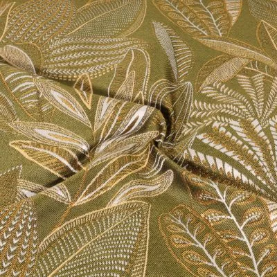 Tissu Jacquard Grandes fleurs Lagende sur fond Vert kaki - Par 10 cm