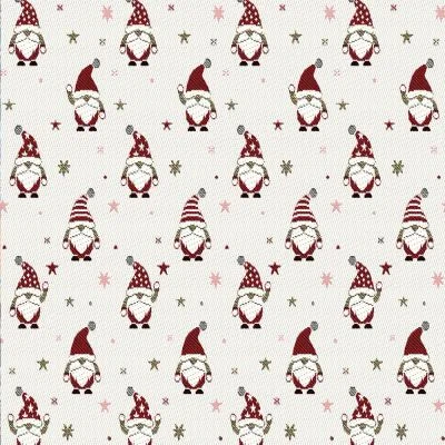 Tissu Jacquard d&#039;ameublement Bonhomme de noël Lurex sur fond Blanc cassé - Par 10 cm